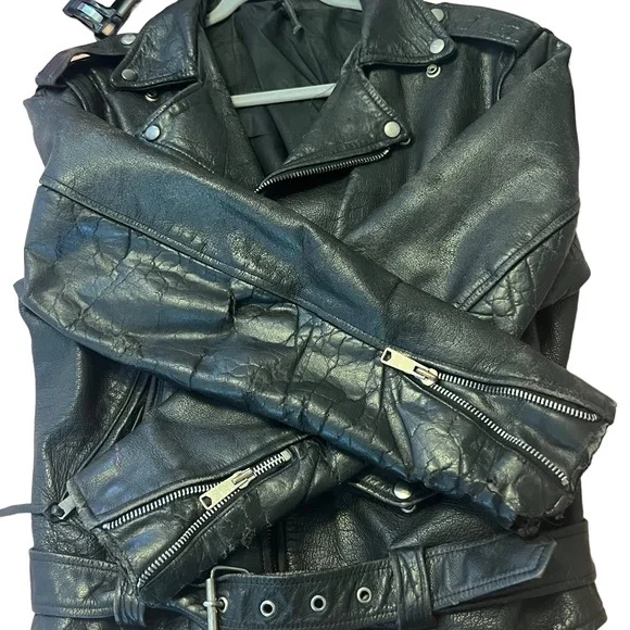 Leather Jacket Biker Motorcycle Men'sSMALL/MEDBlack90's
